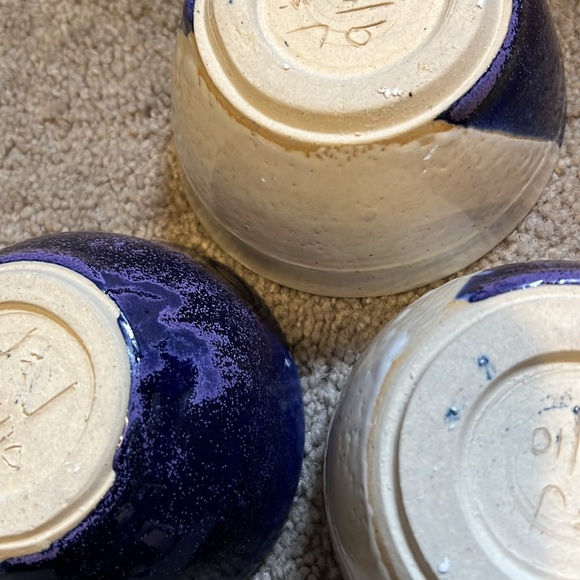 Set of 3 handmade pottery bowls, blue/purple and white glaze - Picture 6 of 8